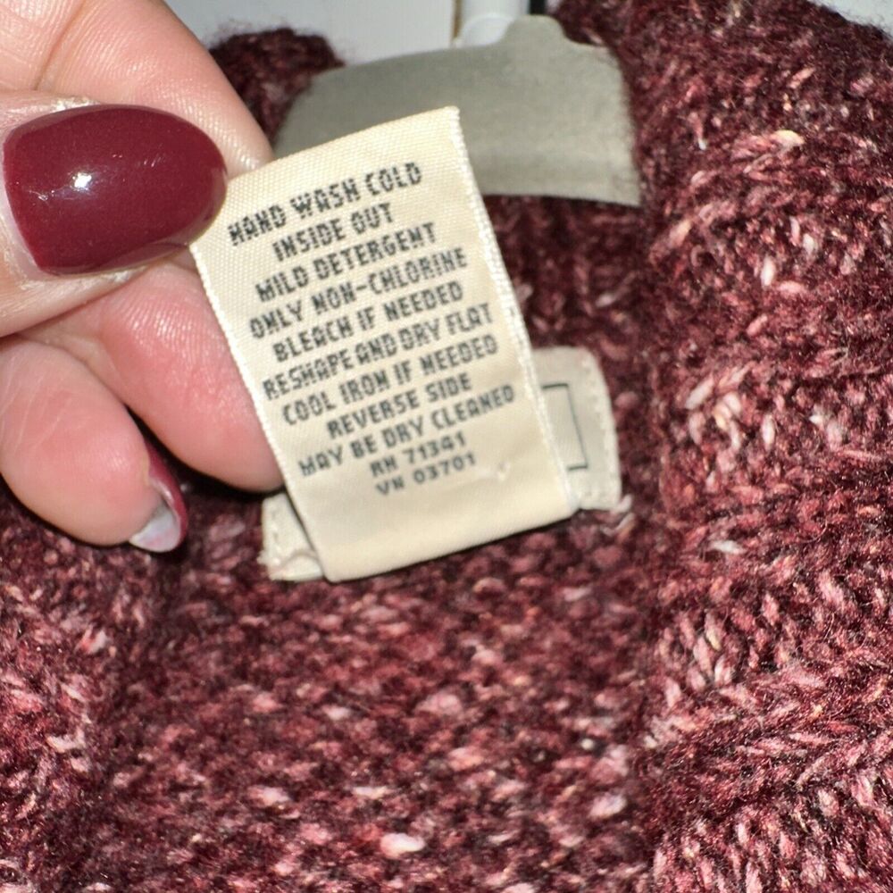 LL Bean Women's Cardigan Sweater Size L Cable Knit Burgundy Button Up Wool Blend - Picture 4 of 5